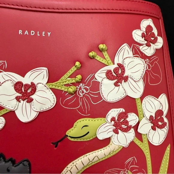 RADLEY London Red LUNAR NEW YEAR 2025 3D Flower Snake Zip Top Grab Crossbody Bag - Picture 12 of 16
